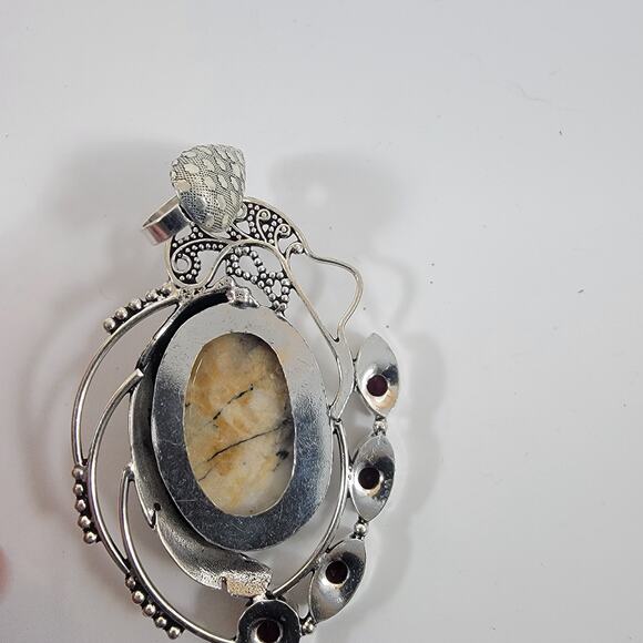 Handmade Silver Pendant – Picture Jasper & Garnet + 20" Silver Snake Chain - Picture 6 of 10